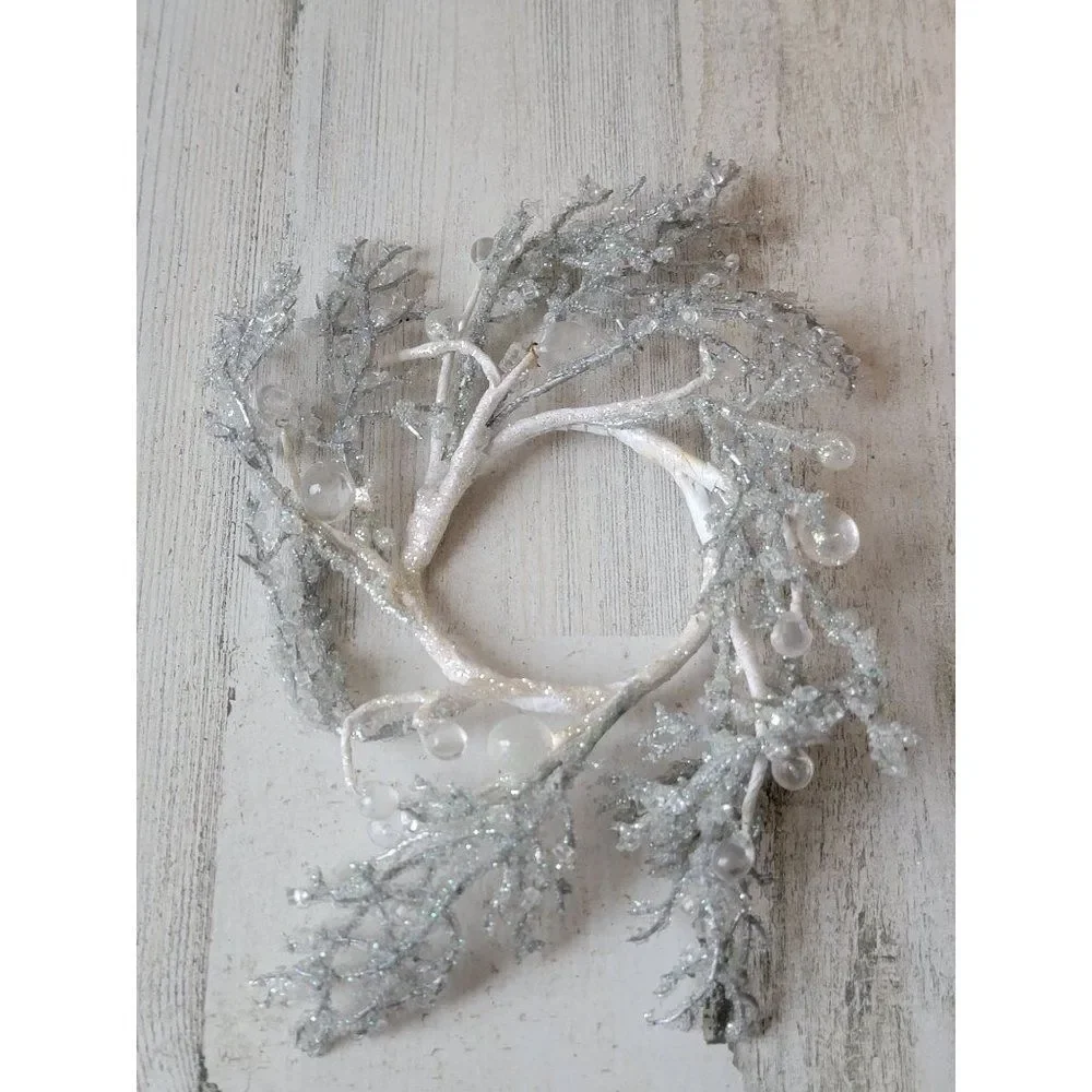 Mini white silver snow tree‎ wreath ornament Xmas decor